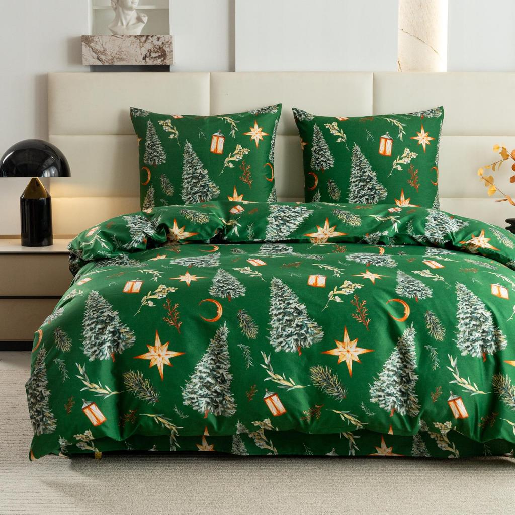 Christmas bedding cotton satin 160x200 + pillowcases Christmas tree, bubbles snowman