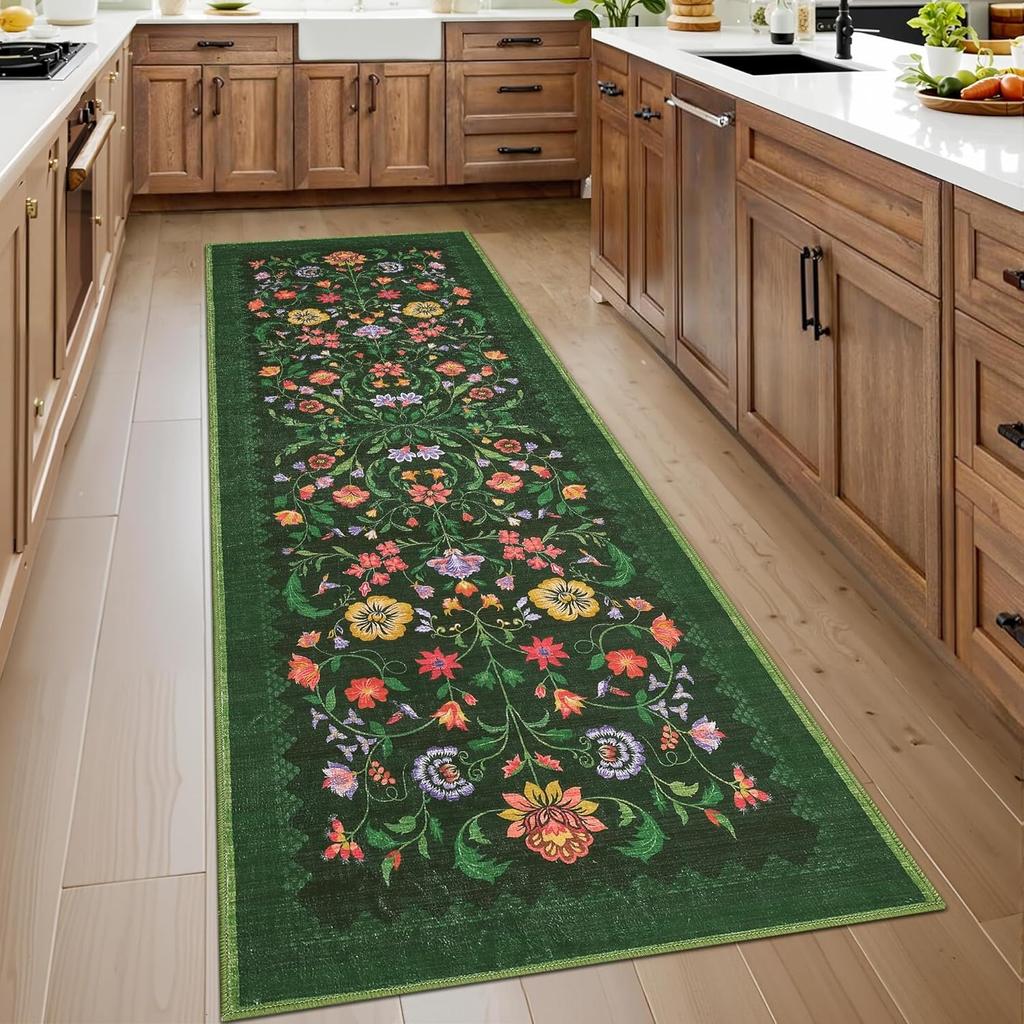 Hallway Runner Rug Washable Floral Corridor Long Carpet Soft Low Pile Christmas Decor Carpets Bedroom Floor Mat Non-slip Mats