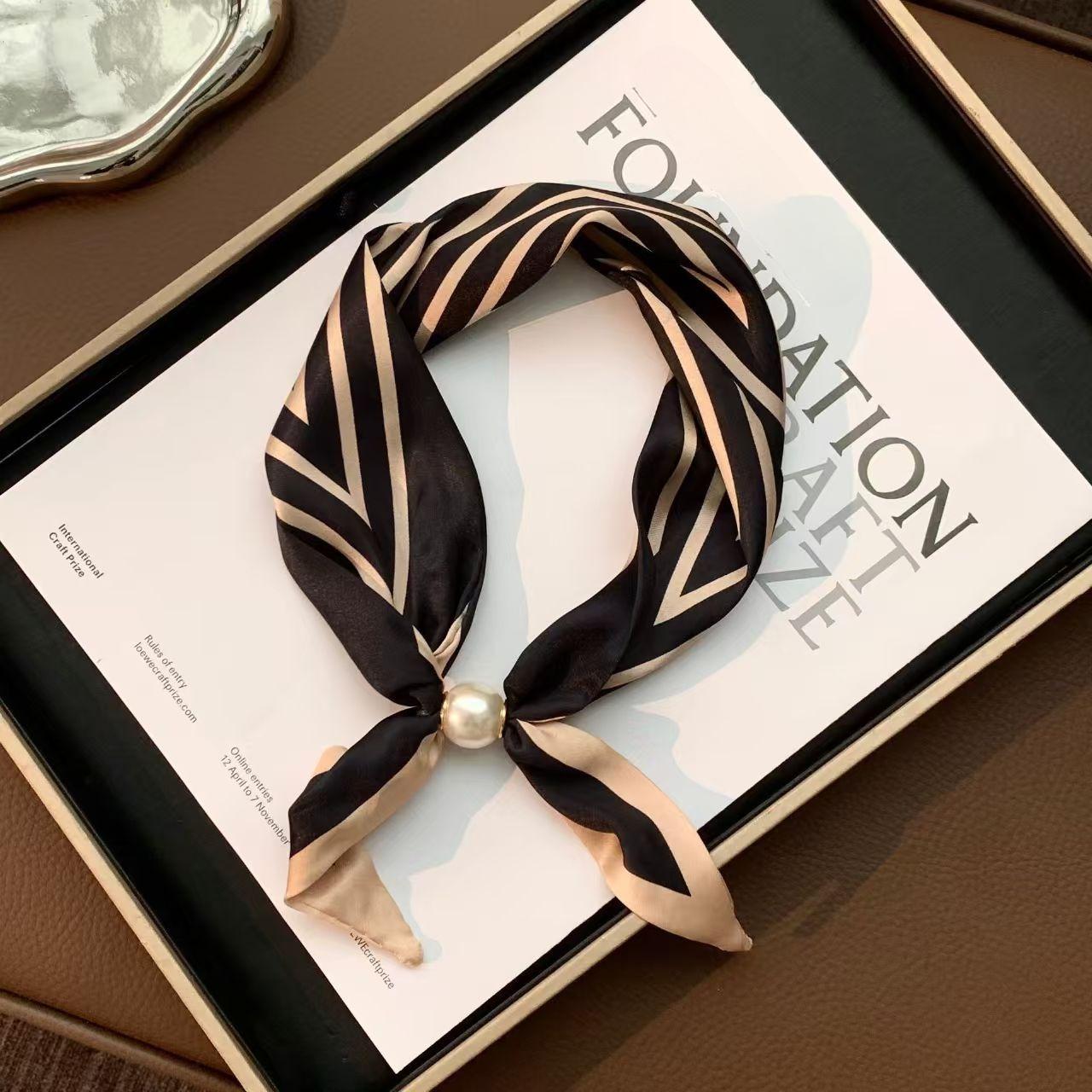 Stippen Parel Magnetische Sjaal Dames Mode Print Veelzijdig Neckerchief Ademend Artistiek Nekwikkel Accessoire Sjaals One Size black