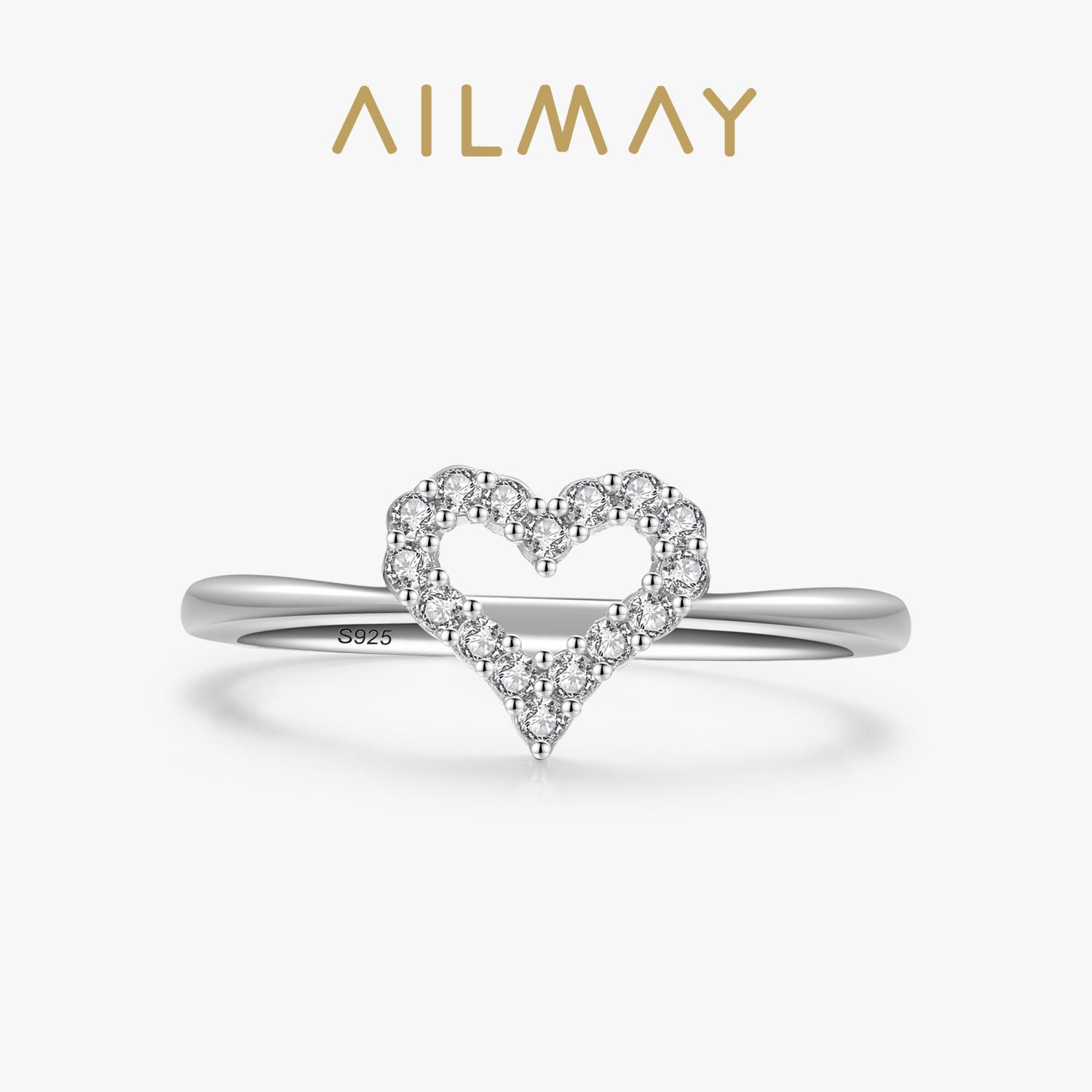 

Ailmay Fine Романтическое Полое Сердце Стерлингового Серебра 925 пробы Прозрачный Циркон Кольцо на Палец Для Женщин Свадьба Помолвка Массивные Ювелирные Изделия