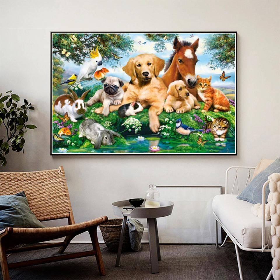 5D DIY Diamond Painting Animal Dog Cat Rhinestone Picture Mosaic Art Gift Full Diamond Embroidered Animal Cross Stitch Kit
