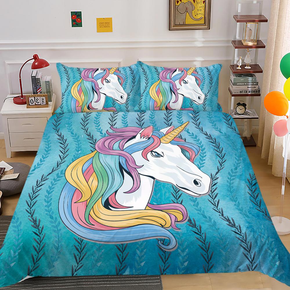 Lovely Duvet Cover Set Unicorn Bedding Set Cover Unicorn Print Home Bed Clothes Girl Single Double Size Bed Cover Soft Pillowcase
