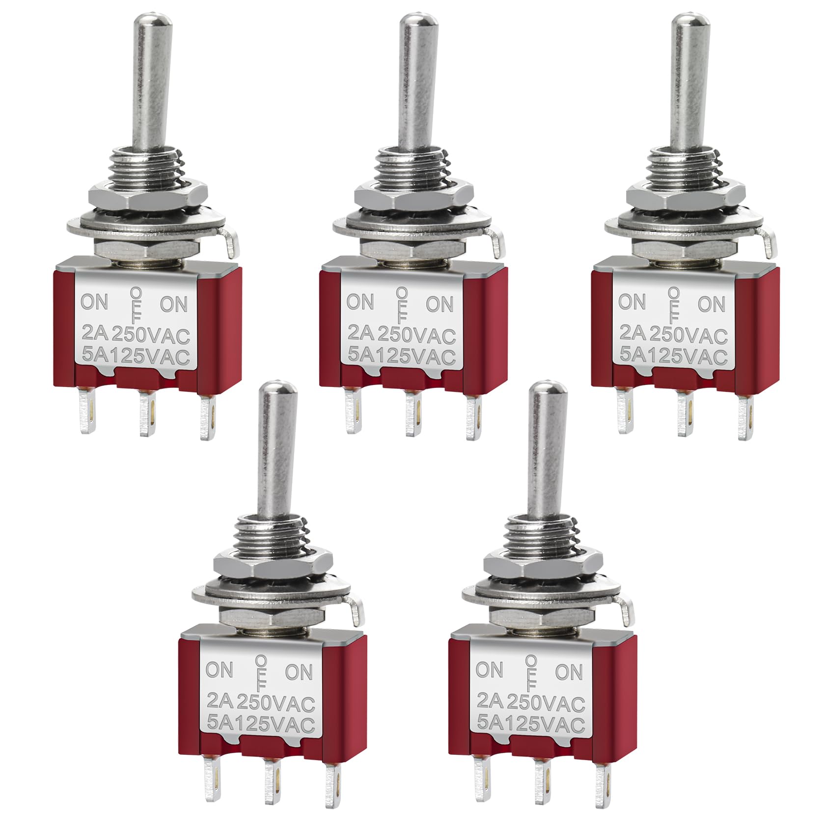 

Heschen Mini Momentary Toggle Switch MTS-123, (ON)-OFF-(ON) SPDT, 3 Pin, 2A 250V, 5A 120V, 5 Pack