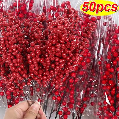 Künstliche Beerenzweige DIY Rote Stechpalmenbeerenstiele Kranz Weihnachten Gefälschte Blumen Pflanzen Weihnachtsbaumschmuck Party Home Decor