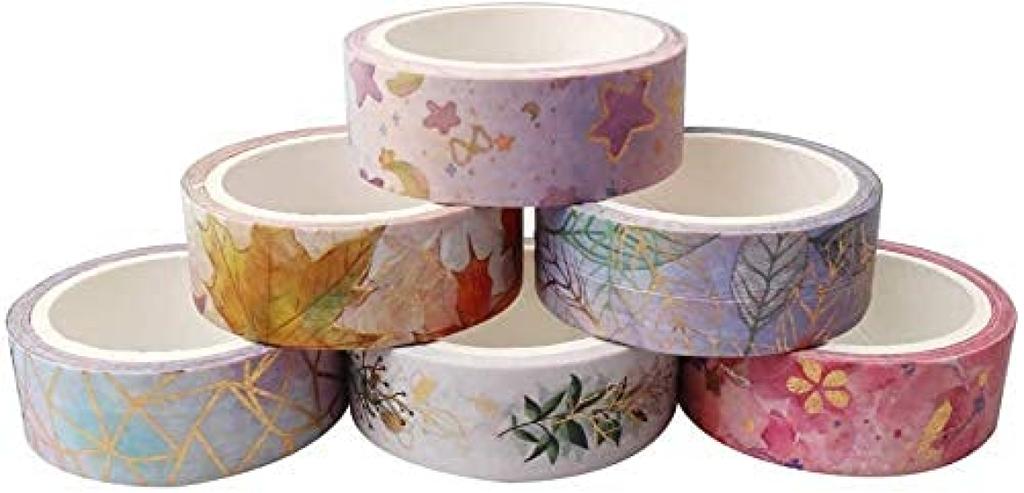 Yubbaex Floral Masking Tape with Gold 15mm Wide x 6 Perfect for Gift DIY and Notebook Decorations Foil, Rolls, Thin, Wrapping, Crafts, (Golden Flower)
