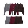 2024 Winter Women's European & American Style Round Neck Long Sleeve Knitted Cardigan & Half Skirt Set