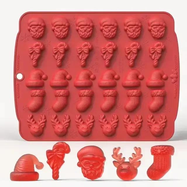 Christmas Silicone Chocolate Mold Gingerbread Man Xmas Tree Snowman Gloves Gummy Candly Mould Kitchen Party DIY Baking Tool
