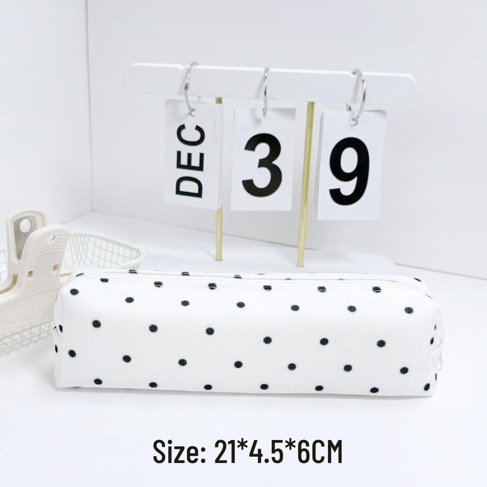 Korean Polka Dot Large Capacity Square Pencil Case, Student Stationery Bag