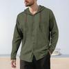 Camisetas para Hombre con Capucha Cordón Manga Larga Botones Tapeta Camisa Tops Color Liso Corte Regular Casuales Viaje Oficina Uso Diario