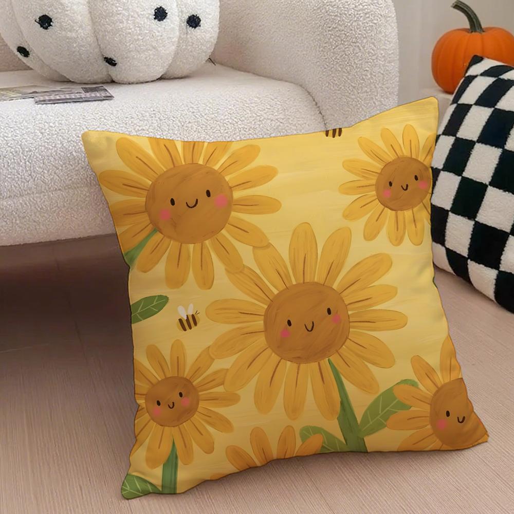 Cartoon sunflower Cushion Cover Linen Pillow Case Soft Breathable Protective Couch Room Decoration