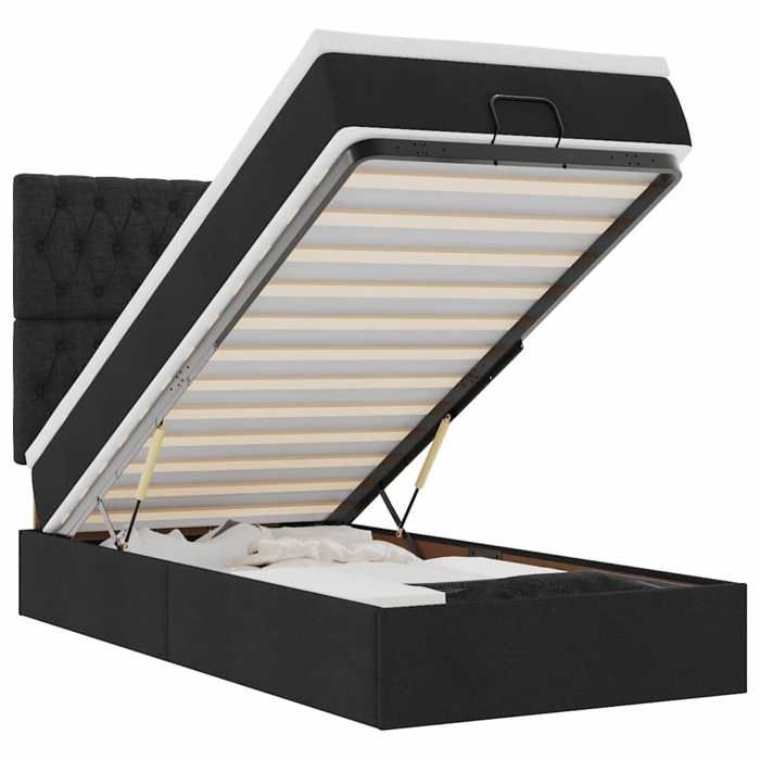 Exclusive House - Ottoman Bed with Black Mattress 90x200 Cm Fabric