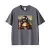 Funny Mona Lisa With Headset Funny Meme Graphic T Shirts Unisex Unisex Casual Cotton Tshirt Fashion Short Sleeve Oversized Tshirts