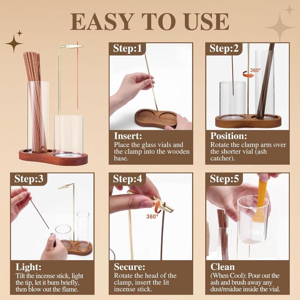 Removable Glass 2 In 1 Incense Holder Wooden Base Incense Candle Stand  Yoga