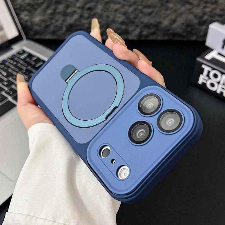 Luxury Color Contrast Magnetic Bracket Case for iPhone 16 17 Pro Max 14 15 Plus 11 12 13 for Magsafe Stand Lens Protection Cover