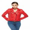 NOORA Womens Lambskin Leather Red Biker Jacket With Zipper & Pocket | Shoulder Strap | Belted Jacket |