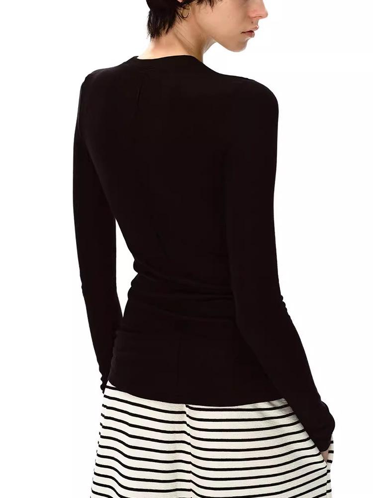 חולצת טי לנשים, גזרה צמודה, רטרו, קלת משקל, צמר אמריקאי, טנסל, שרוולים ארוכים - שכבת בסיס ידידותית לעור ומתיחה