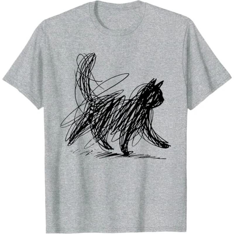 

2026Trendy Streetwear Minimalist Cat Art T Shirt Womens Unisex Cotton Tee Casual Summer Humor Short Sleeve Cats Lovers Gifts 4XL