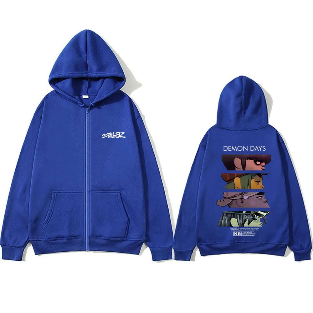 Rock Band Gorillaz Demon Days Eyes Graphic Zipper Hoodie Men Fashion Oversized Zip Up Jacket Unisex Zip Up Sweatshirt