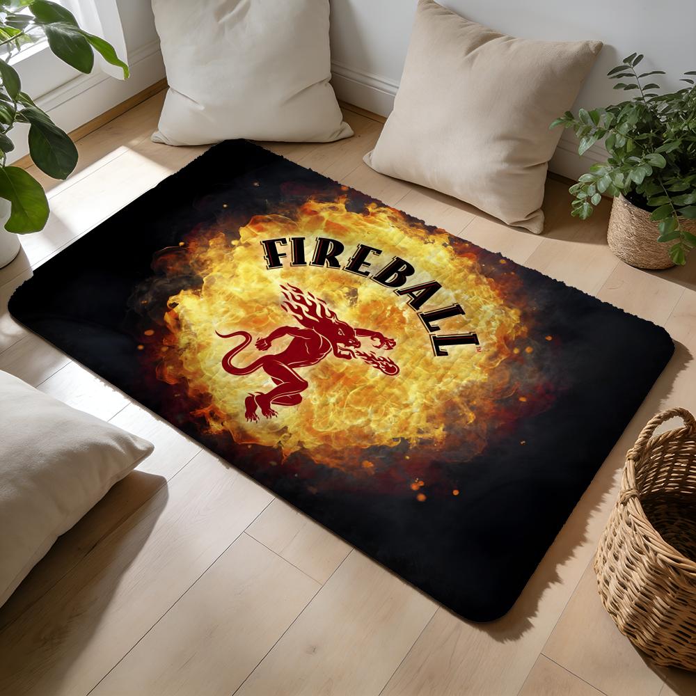 Fireball Cinnamon Whisky Floor Mat Soft Flannel Absorbent Mat Non-Slip Rug Home Bedroom Bathroom