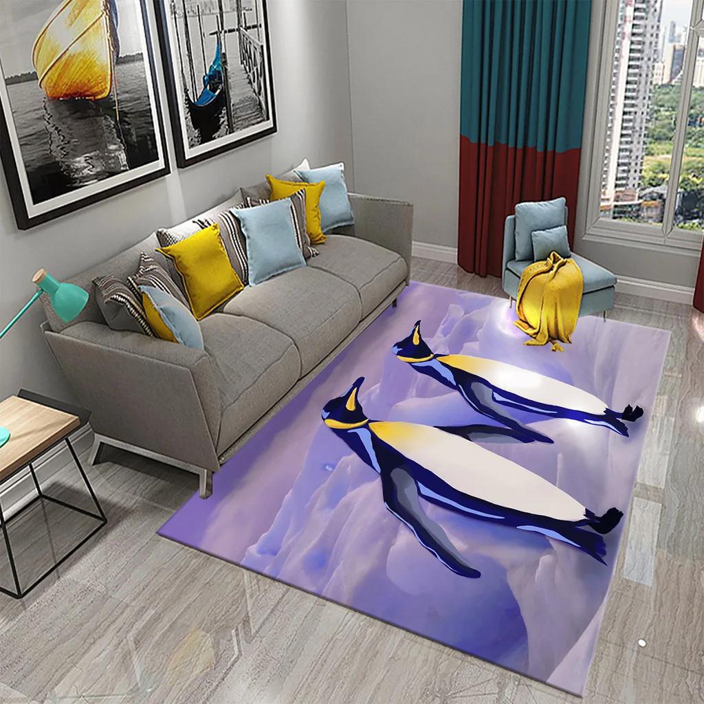 3D Cartoon Penguin Carpet Cute Animal Big Rug for Living Room Bedroom Comfortable Decor Floor Mat Area Rug Bathroom Non-slip Rug