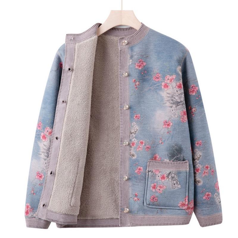 Mom's New Knitted Sweater Cardigan Jacket Medium and Old Sweater Female Grandma Autumn Clothing Fleece Thickened Top