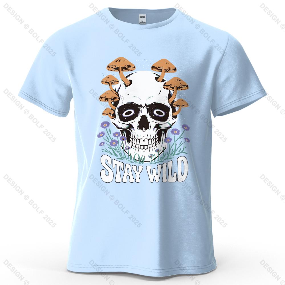 STAY WILD Printed Men s T-Shirt 100% Cotton Oversized Artistic Graphic Tees for Women Tops Tees Streetwear M