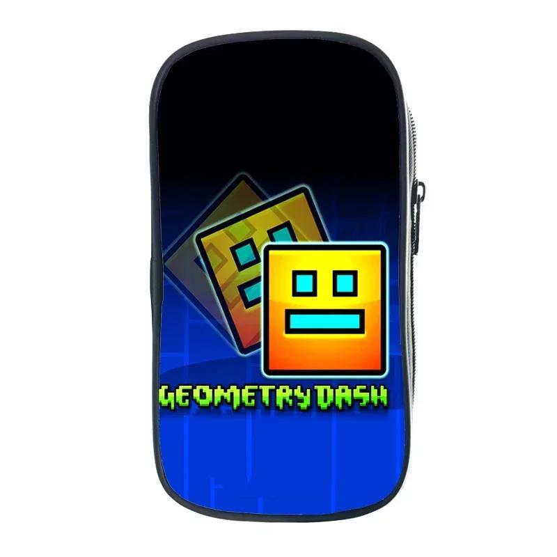Funny Cartoon Geometry Dash Pencil Case Makeup Box High Capacity Pencil Bag Students School Supplies Stationery Bag Kids Gifts