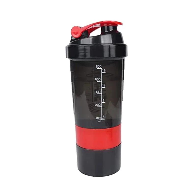Tragbarer Protein-Shaker-Becher, 500 ml, mit Pulver-Aufbewahrungsbehälter, Mixerbecher, Fitnessstudio-Sport-Wasserflasche mit Schneebesenball, Trinkgeschirr