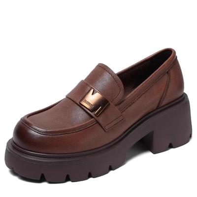 Fashion 2024 Spring New Women's Leather Shoes Mid Heel Loafers British Style Black Casual Shoes Banquet and Office Wear Fashion Design