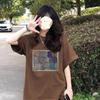 Brown Short-sleeved T-shirt Women's Summer American Retro Small Man Korean Version Loose Hong Kong Flavor Chic Harajuku Top Ins