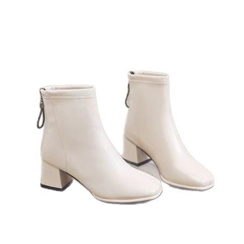 Cizme de modă noi cu toc gros, cizme de toamnă din piele moale, cu vârf pătrat, cizme subțiri, cizme cu toc înalt femei