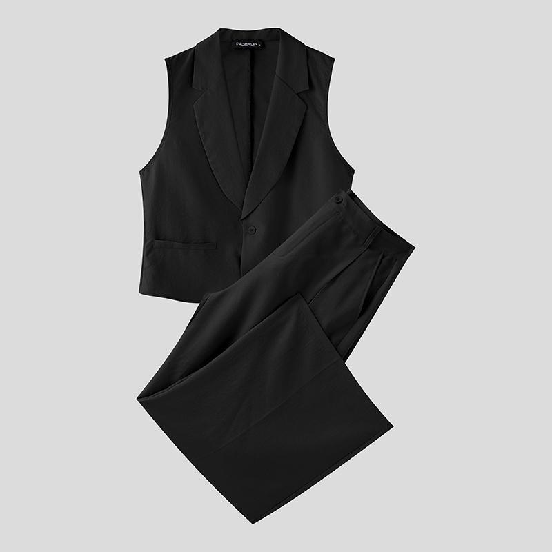 

INCERUN 2PCS Men Sleeveless Slim Waistcoat and Long Straight Pants Sets