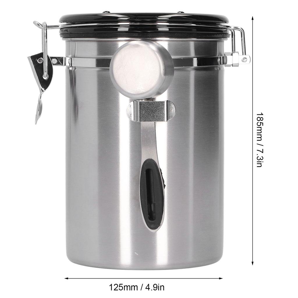 Coffee Bean Container with Exhaust Valve Tea Leaf Storage Canister for Kitchen Use(Silver Spoon 1.8L (Filled 750g Coffee Bean))