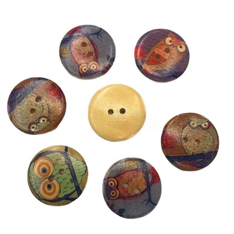 100Pcs 15mm Wooden Animal Button Round Wooden Owl Button Two-Hole Decorative Buttons for Sewing DIY Handmade Scrapbooking