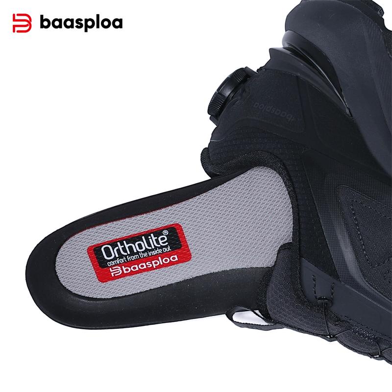 Baasploa men's hiking shoes, rotary buckle outdoor sports shoes, men's comfortable soft-soled casual walking shoes, anti-slip warm shoes