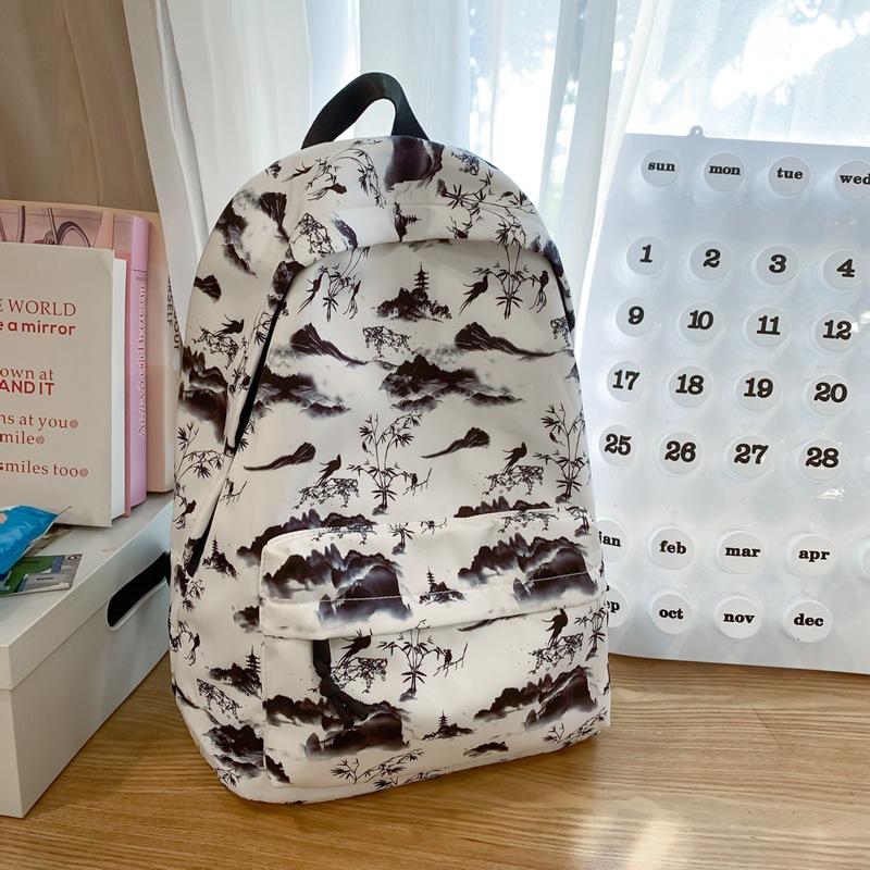 Schoolbag Korean version large-capacity nylon schoolbag female student backpack tie-dye ink painting junior high school high school college student