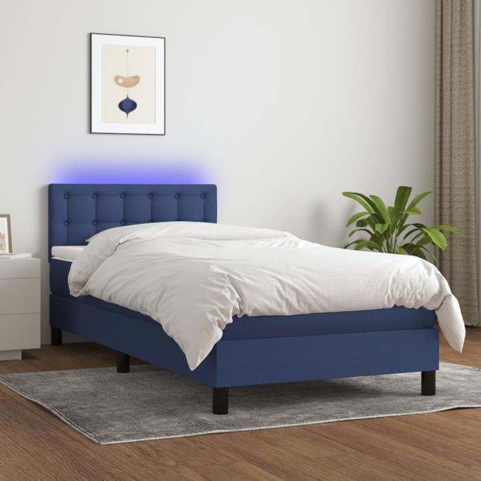 Maison Exclusive - Sommier à lattes de lit avec matelas LED Bleu 100x200 cm Tissu