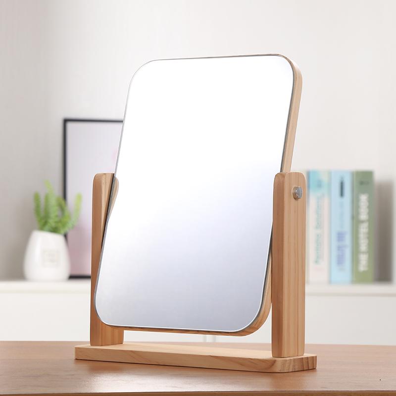 Desktop Double-Sided Magnifying Makeup Mirror, European Style, Solid Wood, HD Beauty Mirror