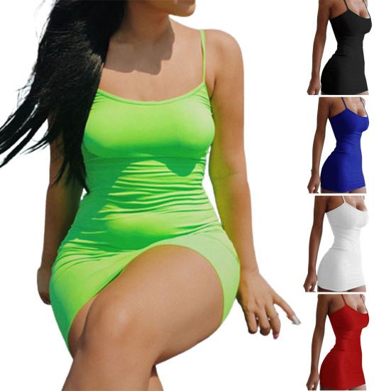 Vestito da Donna Scollo Profondo Girocollo Schiena Incrociata con Spalline Elastiche Schiena Scoperta Avvolgente sui Fianchi Senza Maniche con Spallina Sottile Mini Vestito Aderente per Club