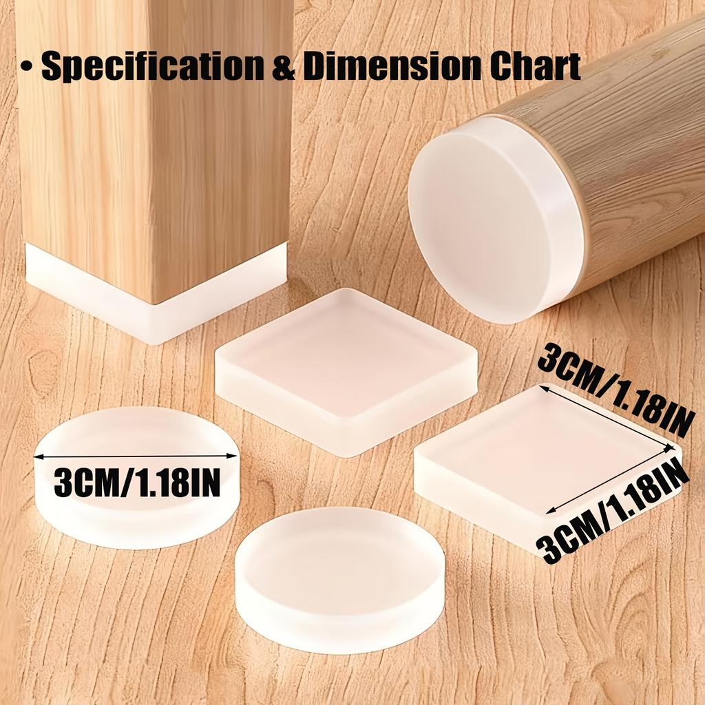 Ein Set aus 4 Stück runden und quadratischen selbstklebenden Silikonpads, entwickelt, um Verrutschen zu verhindern, Möbelböden zu schützen, Geräusche zu reduzieren und zu verhindern