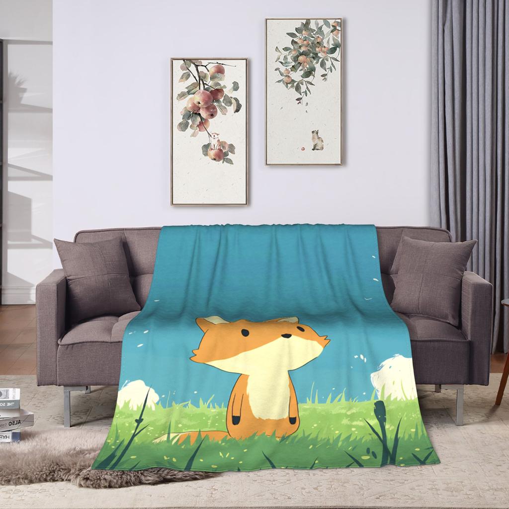 Cute Fox Warm Comfy Blankets For Living Room  Fashion Throw Blanket Spring Camping Flannel Bedspread