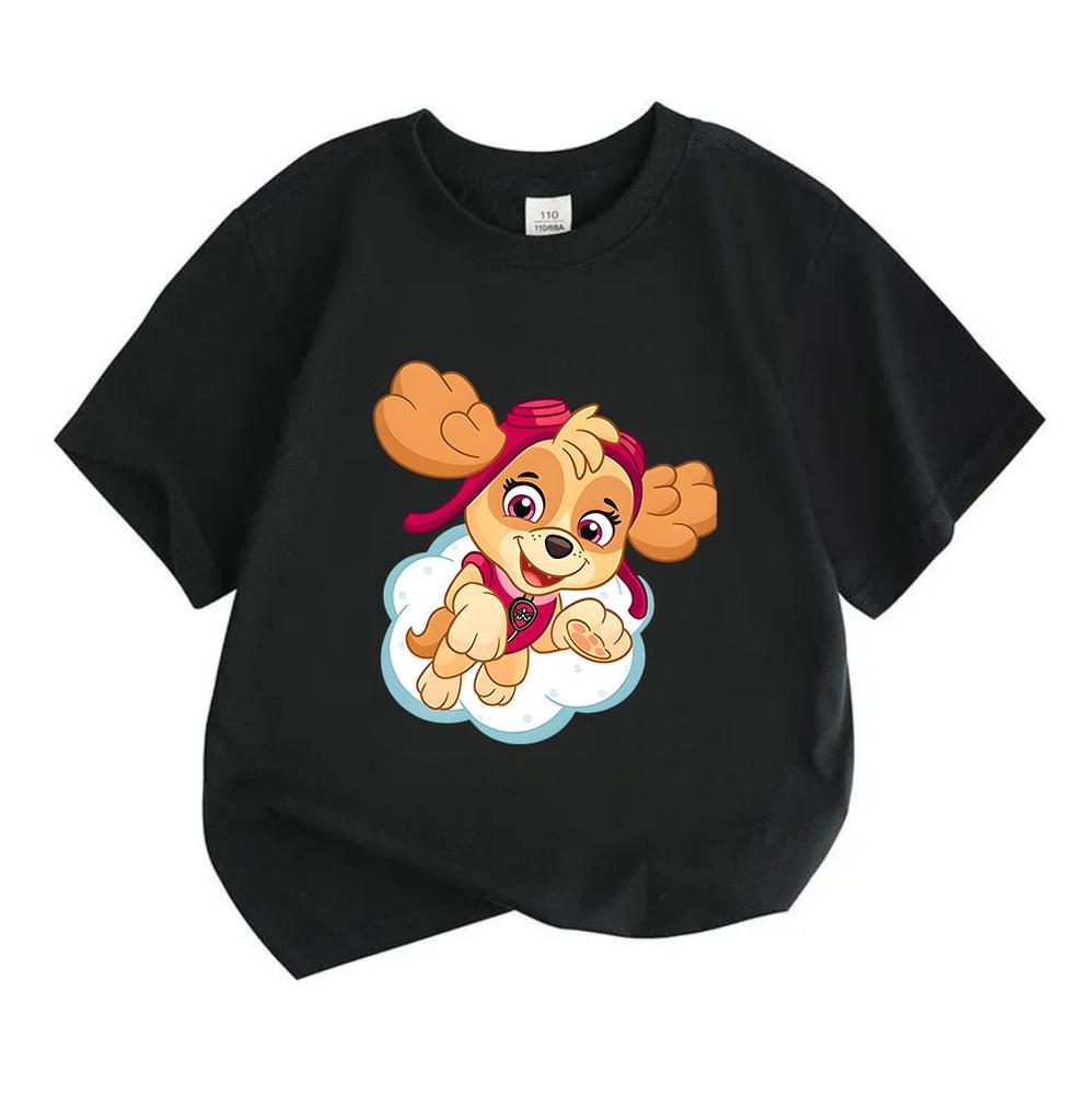 Kids Boys Girls 100% Cotton Crew Neck Short Sleeve T-Shirt, Adorable Flying Cartoon Puppy Print Casual Soft Summer Tee for Little Children Daily Wear