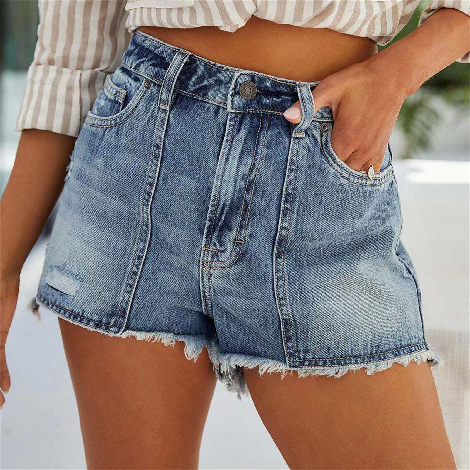 

Женские джинсовые классические универсальные модные шорты с высокой талией L темно-синий