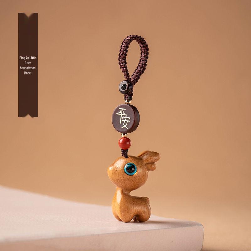 Deer Road Sandalwood Keychain: Cute Deer Pendant Lanyard for Phones - Creative Gift for Men & Women