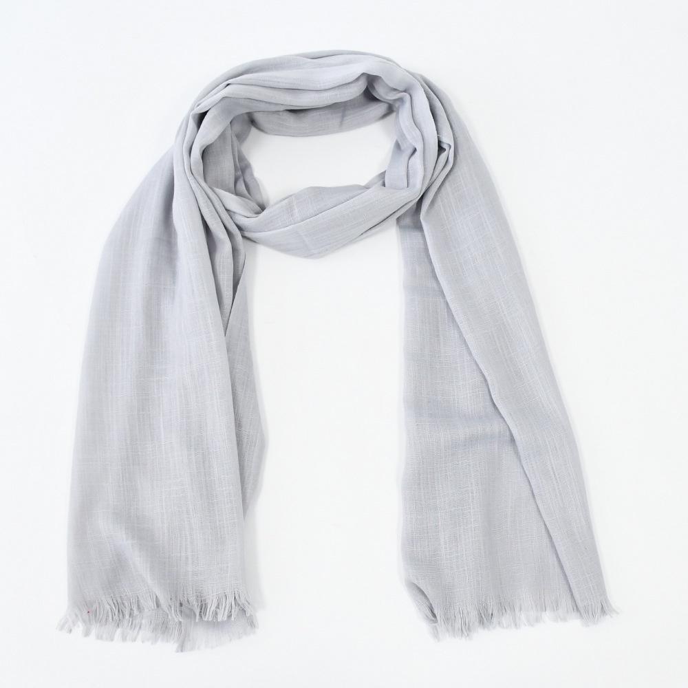 

Mary New Pure Color Slub Cotton Short Board Scarf Модна універсальна бавовна та льон М’яка та тонка шаль світло-сірий колір