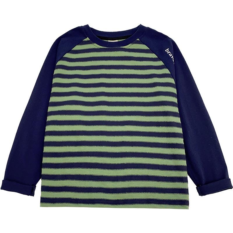 Spring and Autumn Boys New Raglan Sleeve Striped Long Sleeve T-shirt