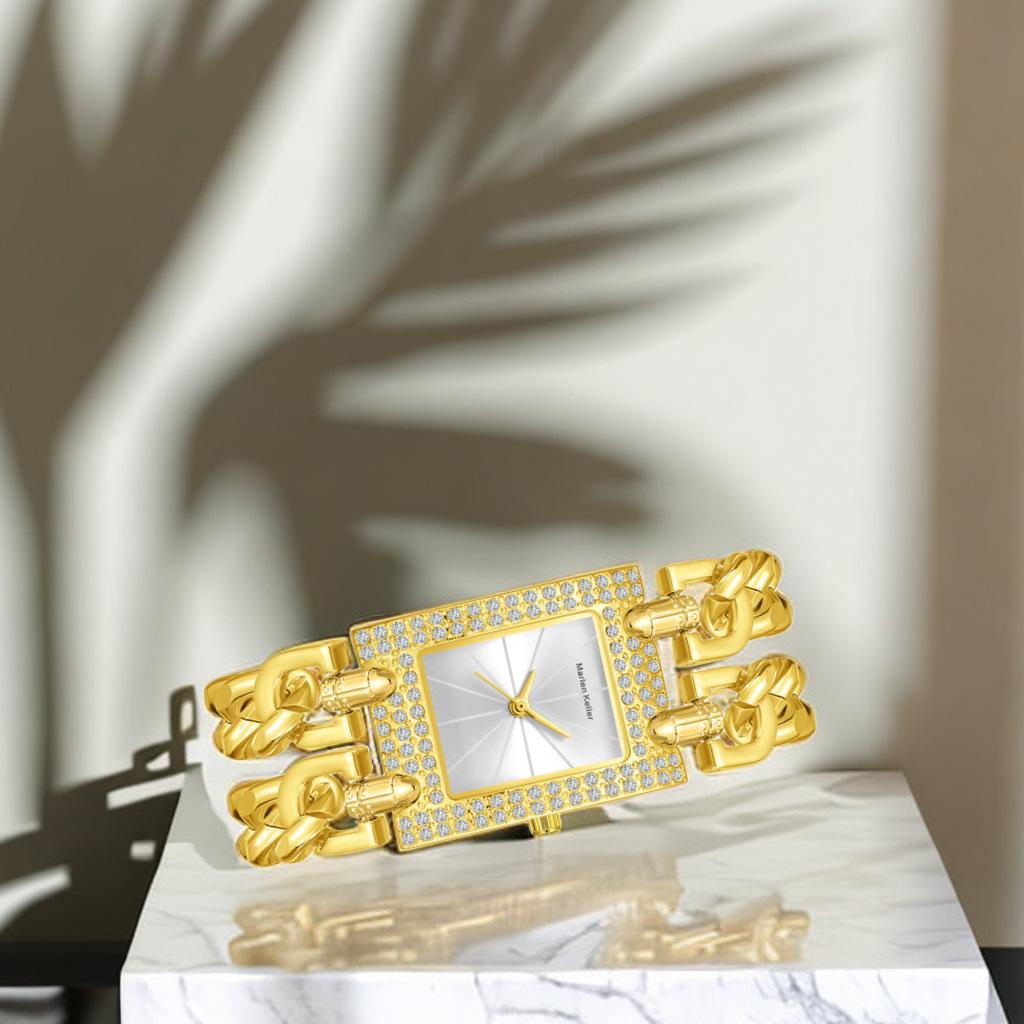New Top Brand Luxury Women's Square Diamond Watches Alloy Clock Lady's Gold Strap Watch Fashion Quartz Wristwatch
