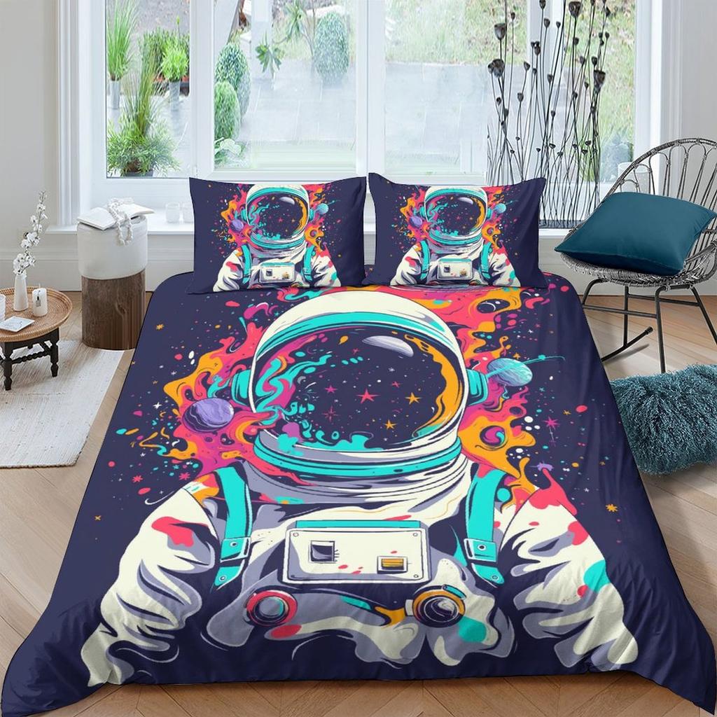 Cartoon Astronaut 3D Printed Polyester Pillowcase Quilt Cover Two Or Three-Piece Set Can Be