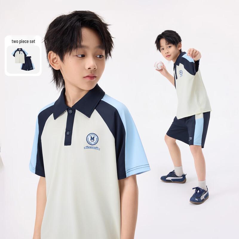 

Xiaoyinman Boys Color Block Raglan Polo Two-Piece Set 160