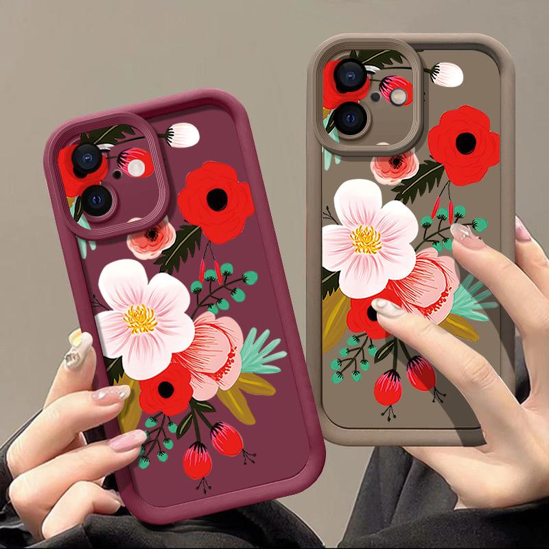 For iPhone 16 Case Cartoon Flower Pattern Shockproof TPU Silicone Soft Cover For iPhone 13 14 15 Pro Max 12 11 iPhone 16 Pro Max Funda